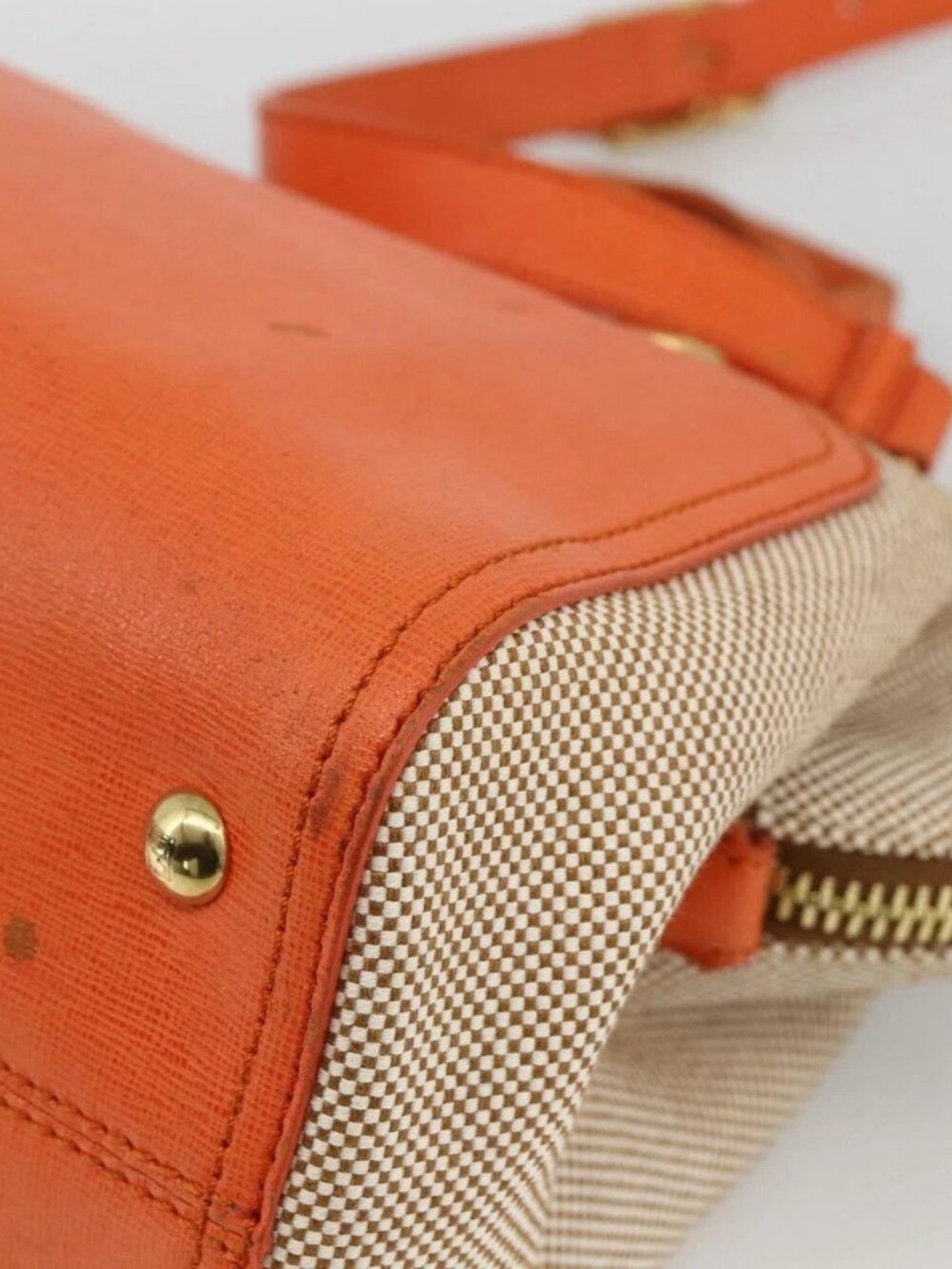FENDI Chameleon Hand Bag Canvas Leather 2way Orange Gold Auth 172513 - Picture 4 of 16